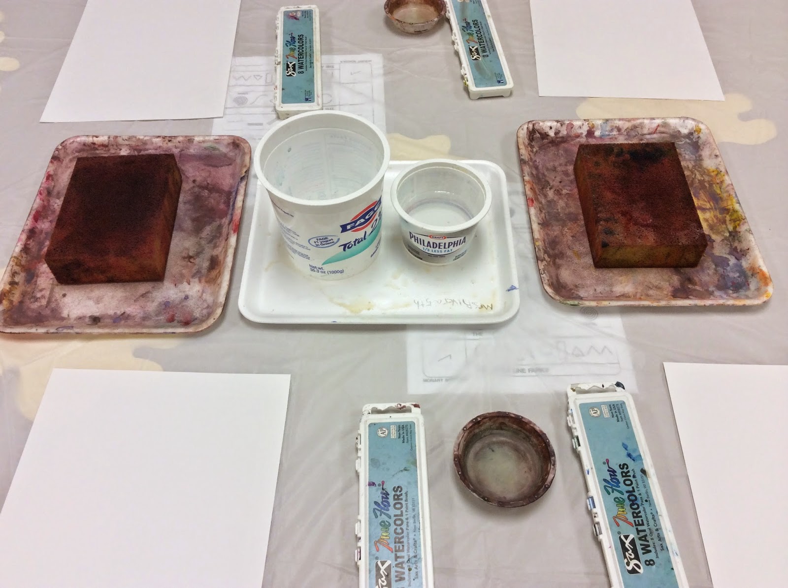 Scholartly Watercolor/Tempera Cake Table Setup
