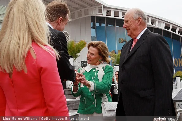 King Harald V and Queen Sonja of Norway visits the 'Kathleen Gillett Ketch' with director Kevin Sumption and chairman Peter Dexter at the Australian National Maritime Museum