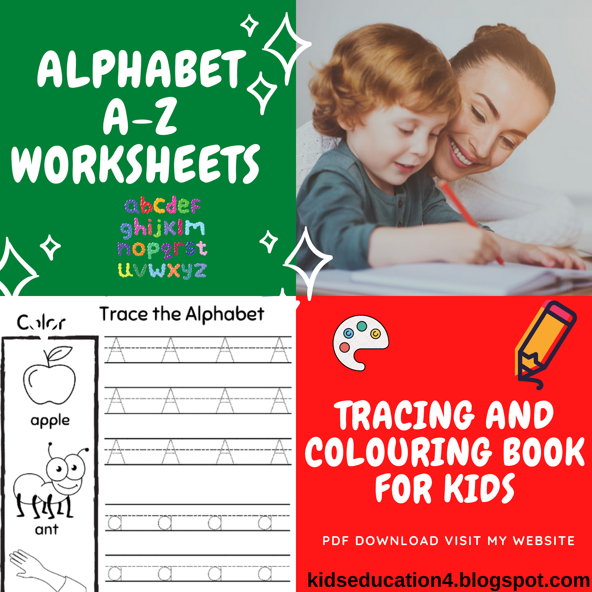 Alphabet A-Z Worksheets Tracing and Colouring Book for ...