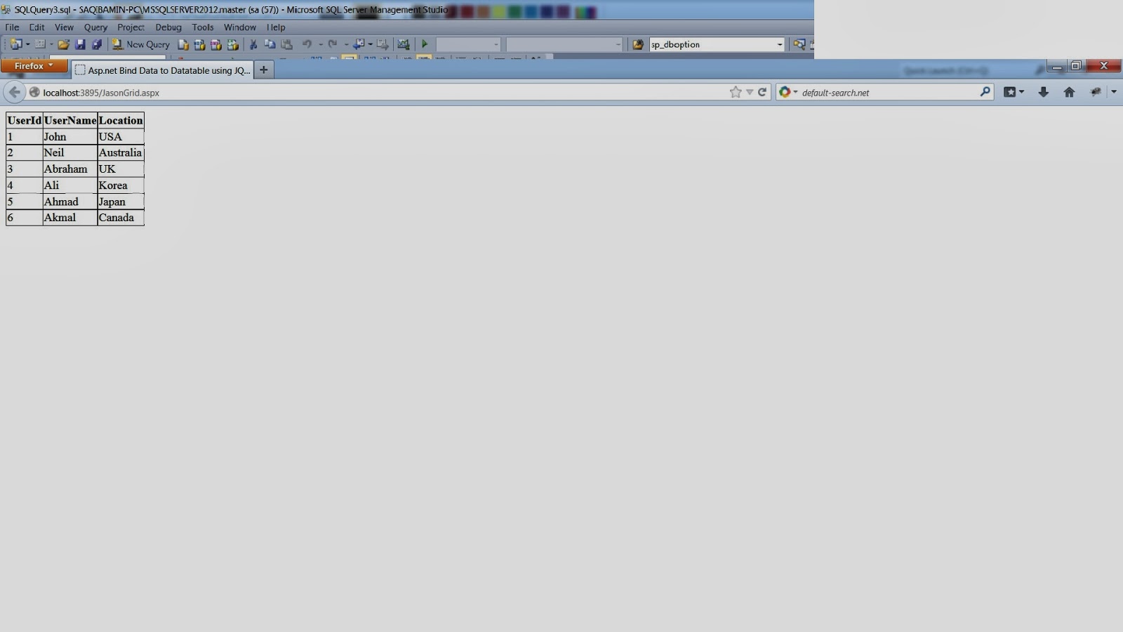 Bind data to gridview with JQuery or JSON in