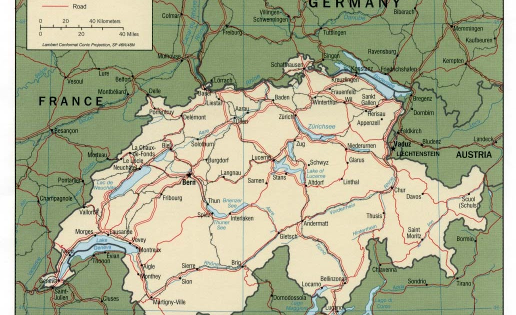 Kaart landen WestEuropa Kaart Zwitserland en