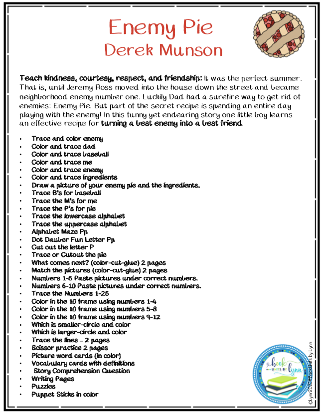 ENEMY PIE BOOK UNIT REDONE 2020 Book Units by Lynn