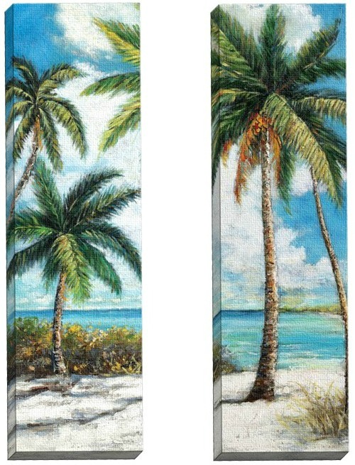 Set of 2 Palm Trees on the Beach Canvas Art