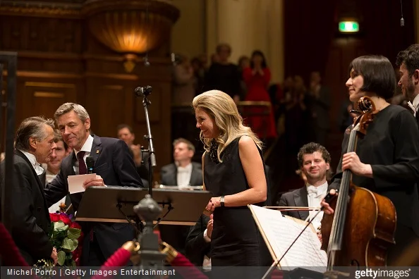 Latvian conductor Mariss Jansons meets Queen Maxima of The Netherlands after his final concert with the Royal Concertgebouw Orchestra