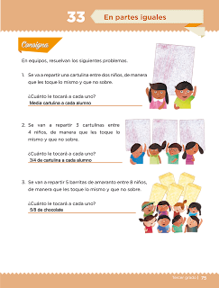 Respuestas Apoyo Primaria Desafíos matemáticos 3ro. Grado Bloque III Lección 33 En partes iguales