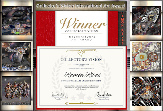 Insignia y Certificado  del "Premio Internacional de Arte Collector's Vision",  otorgado a Ramón Rivas