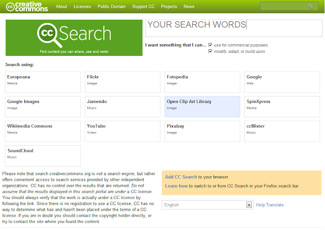 screen where you can enter creative commons search parameter values  