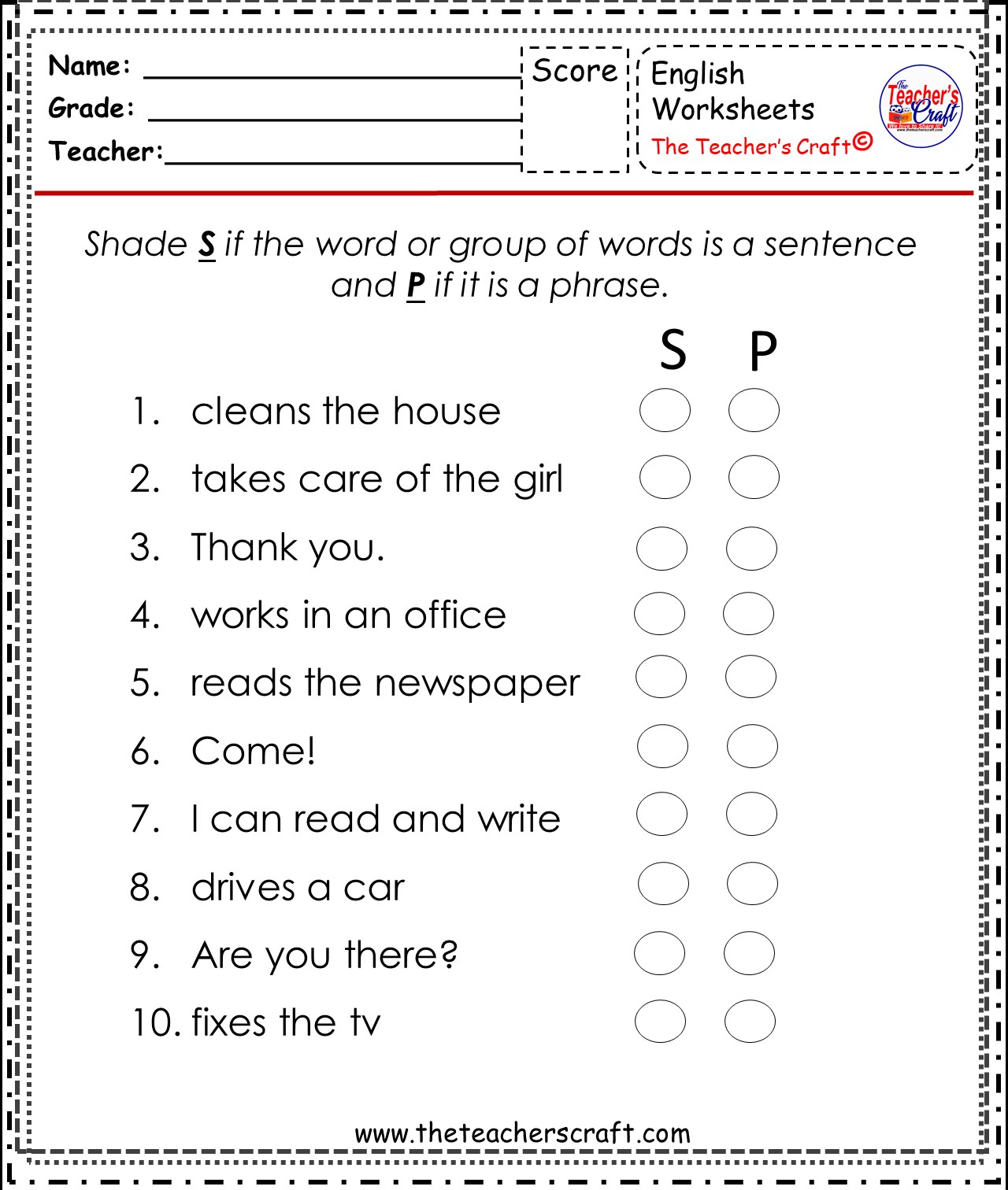 Phrases Worksheet Grade 4