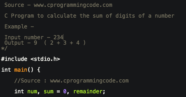 Programming Tutorials: C Program to Calculate the Sum of Digits of a Number