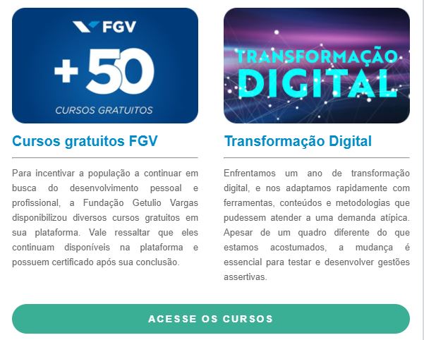 A FGV possui uma variedade de Cursos Gratuitos