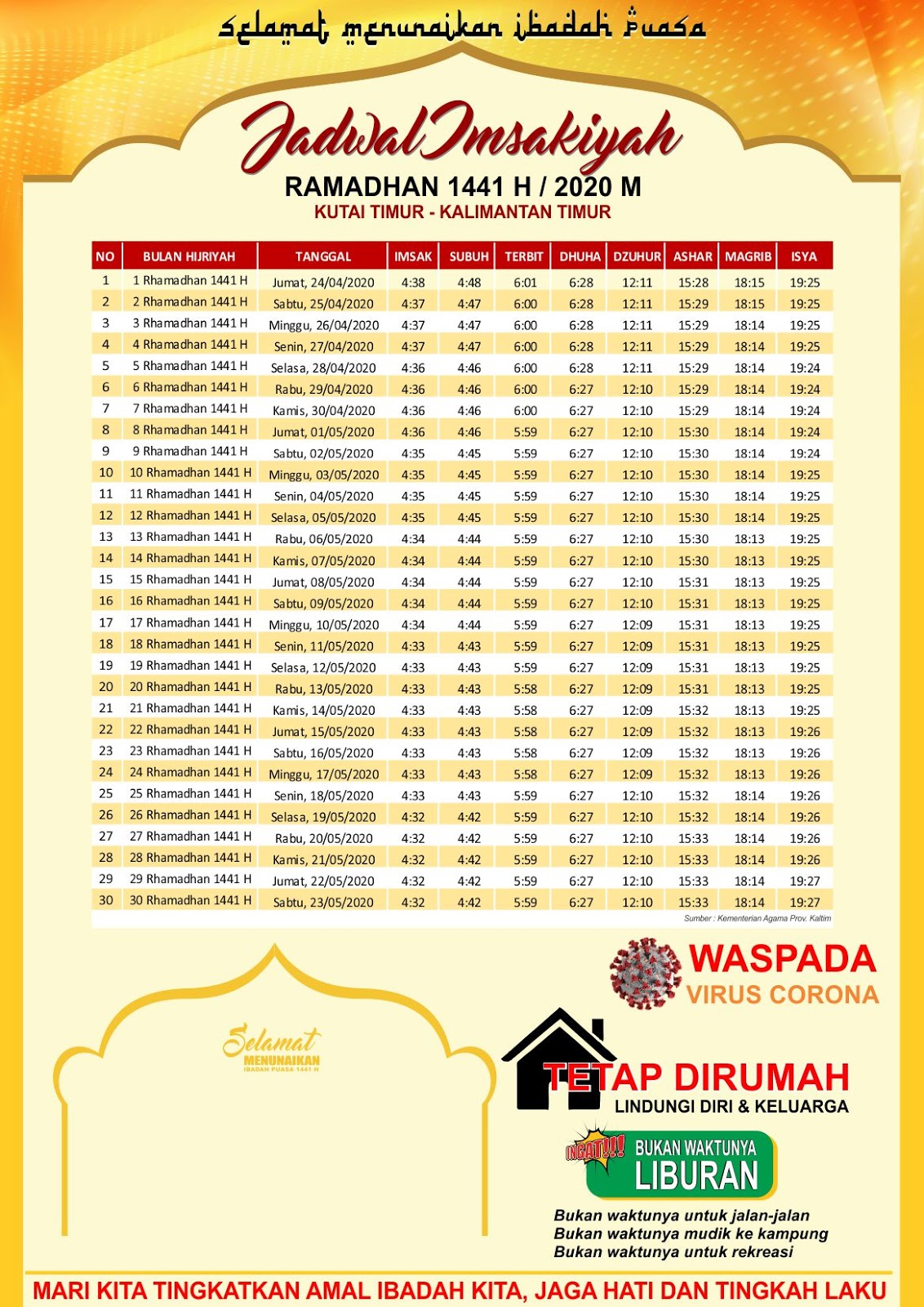 Template Jadwal Imsakiyah Ramadhan 1441 H (2020) Format CorelDraw