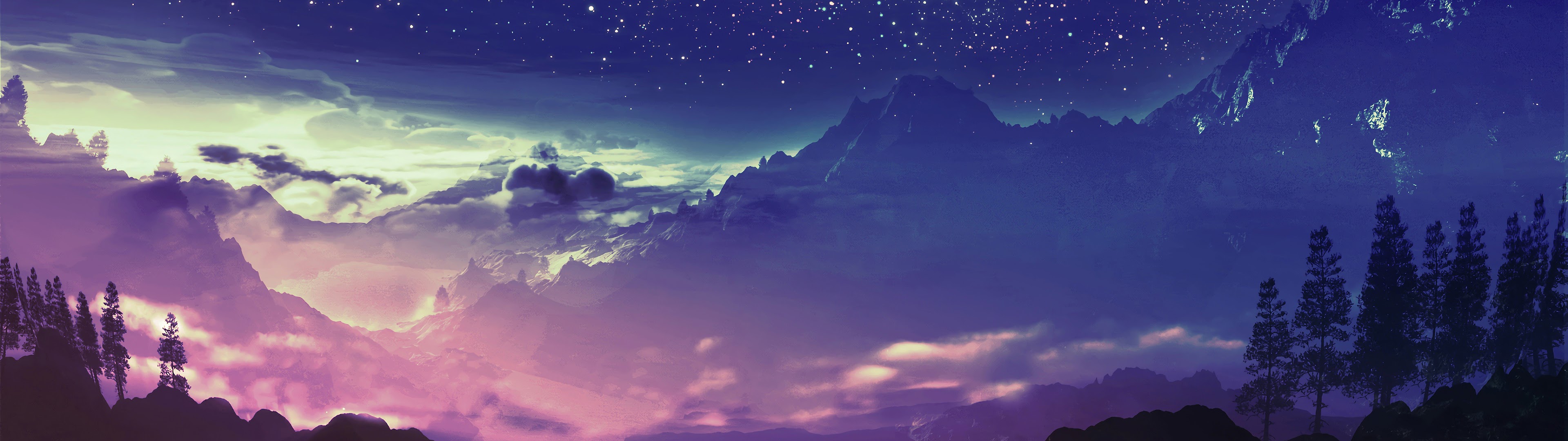 dual monitor wallpaper anime landscape