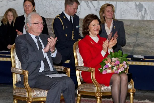 King Carl Gustaf, Queen Silvia and Princess Sofia Hellqvist of Sweden attended a concert at the Royal Palace in Stockholm. The concert was held in the Hall of State at the Royal Palace of Stockholm as part of the Young Music at the Palace festival.