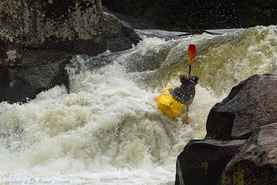 Joao Gabriel Araujo, dialing in a second boof on the Black Canyon of the Cubatão kayaker waterfall Brazil