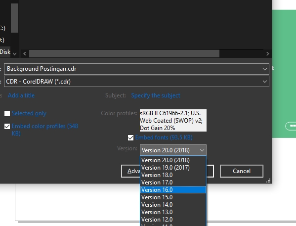 Cara menyimpan file corel agar bisa dibuka di semua versi