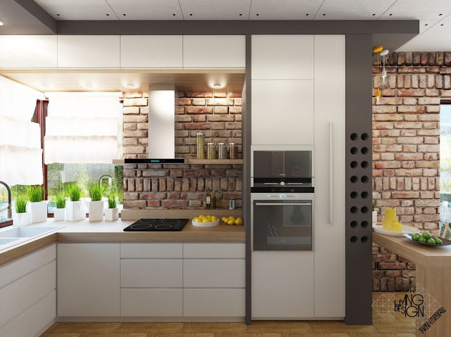 Pequena cozinha integrada à sala: bem planejada, delicada e moderna. Achados de Decoração
