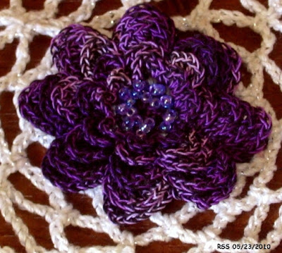  Purple 3D Irish Crochet Flower Pin or Brooch - or Applique