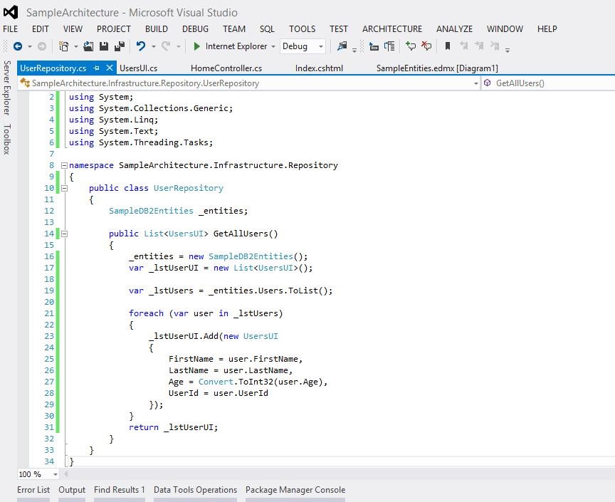 Onion architecture with MVC using repository pattern
