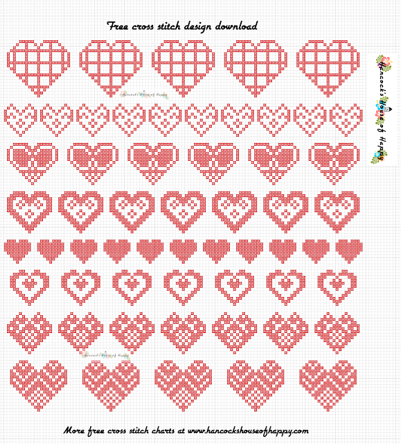 hancock's house of happy Last Minute Minis! Free Heart Cross Stitch