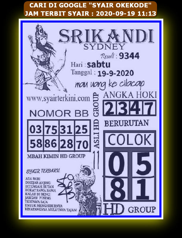 Prediksi Syair Sydney 20 September 2020 Ct Angka