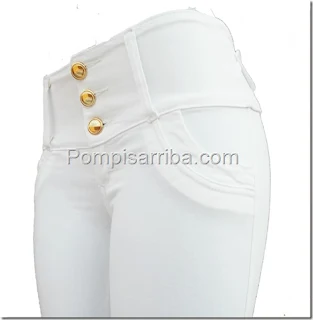 Pantalon en Mezclilla Color Blanco con Pretina Alta