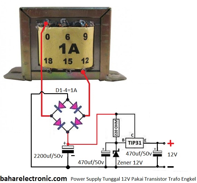 Power Supply Tunggal 12v Pakai Transistor Tip31 Bahar Electronic