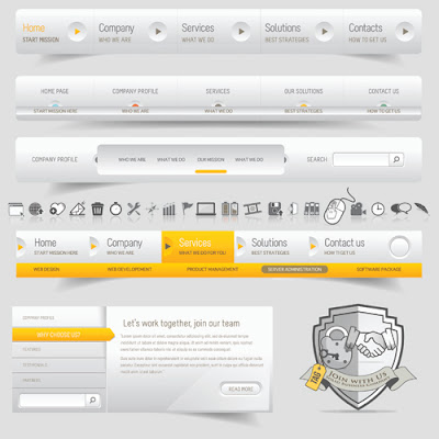 vector menú pagina web gris y amarillo