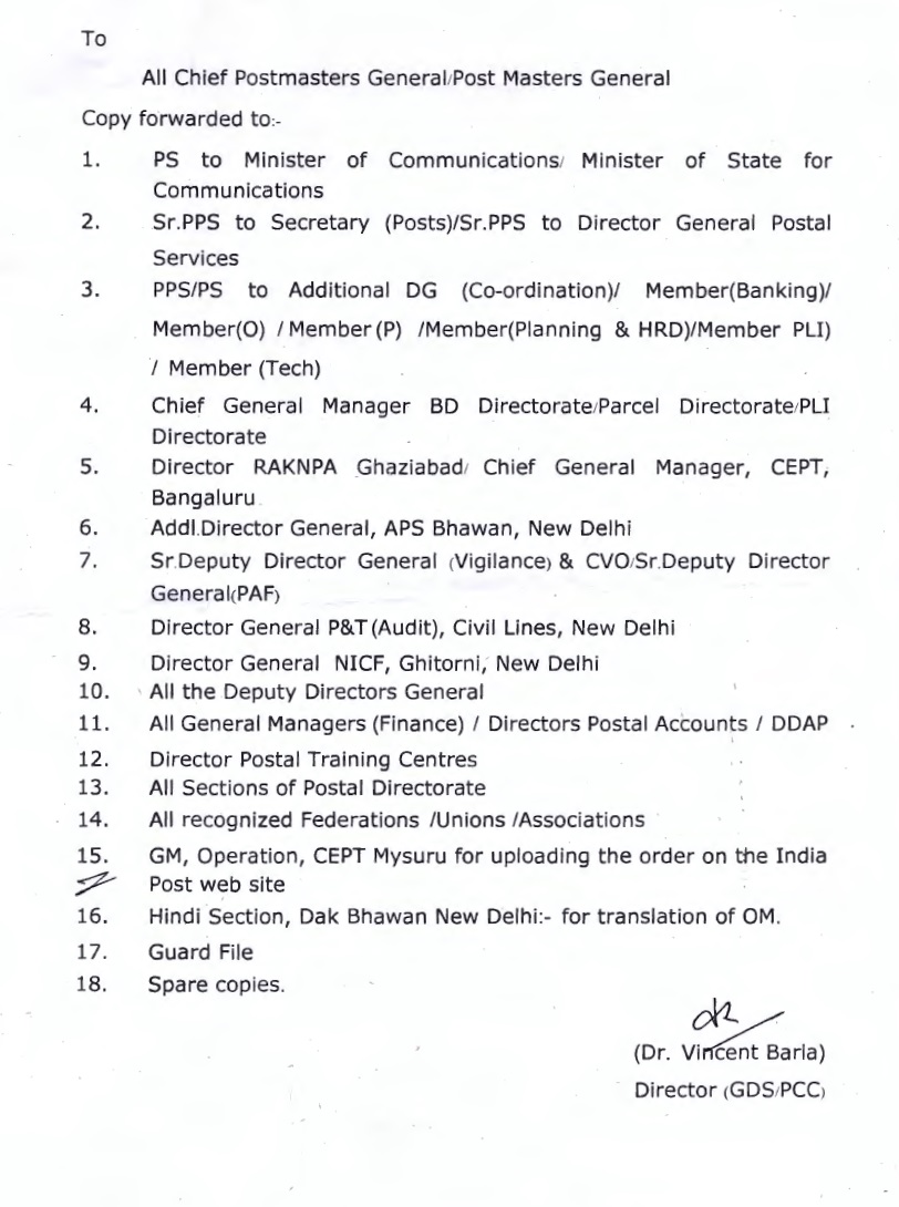 ALL INDIA POSTAL EMPLOYEES UNION GDS (NFPE) GDS Provision of