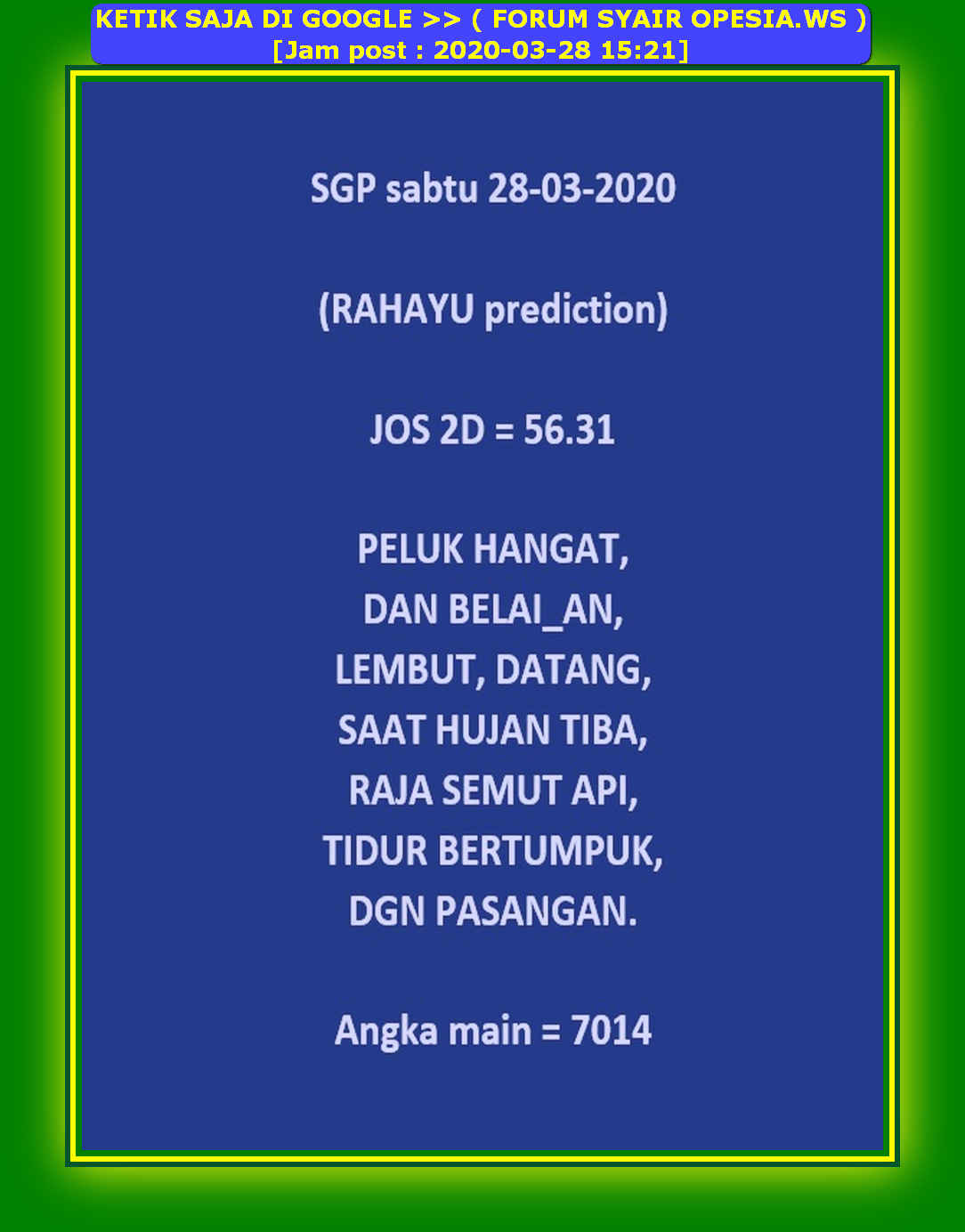 Kode Syair Singapore 28 Maret 2020 - Forum Syair Togel Hongkong Singapura  Sydney