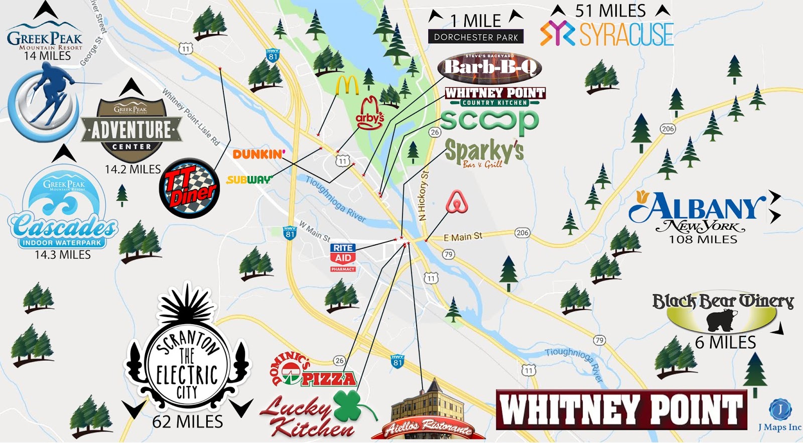 Whitney Point NY Air BnB Tourist Map 25.00USD