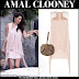 Amal Clooney in pink fringe mini dress at Lake Como on July 29