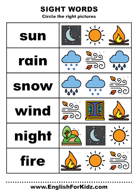 Free sight words worksheets
