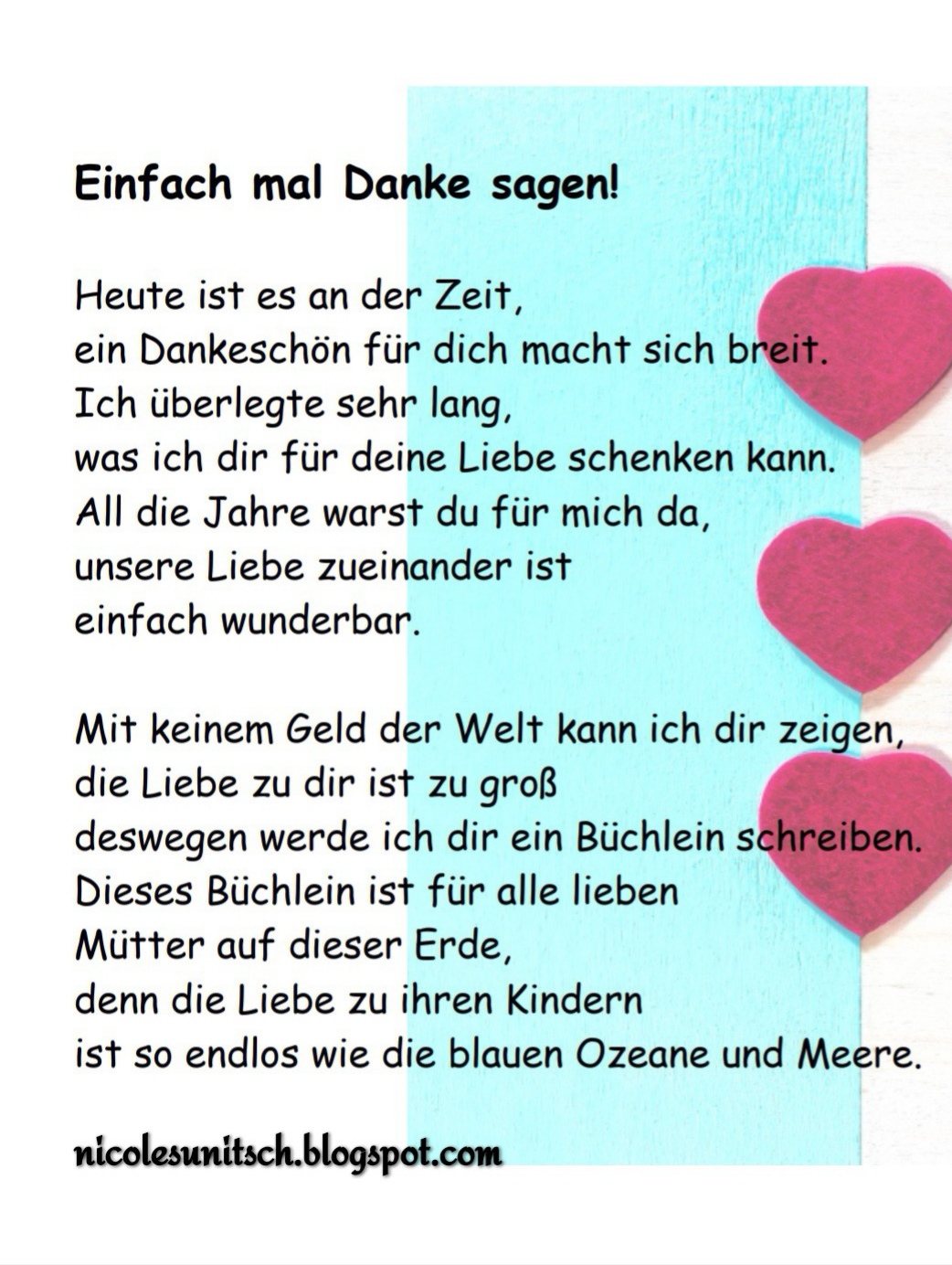 Einfach mal Danke sagen - Gedicht von Nicole Sunitsch.