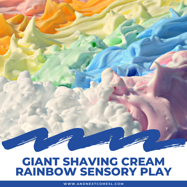 Shaving cream rainbow messy sensory play activity for kids