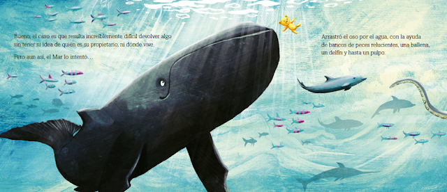Una de las bellas ilustraciones del álbum ilustrado El Mar lo vio de Tom Percival