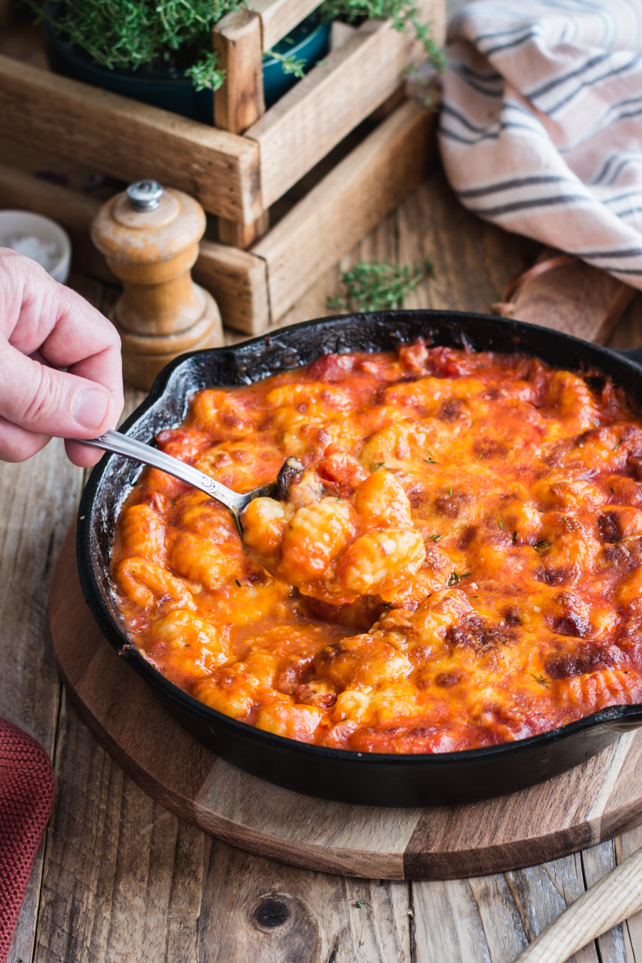 Chic, Chic, Chocolat Gnocchi gratinés, sauce tomate et chorizo