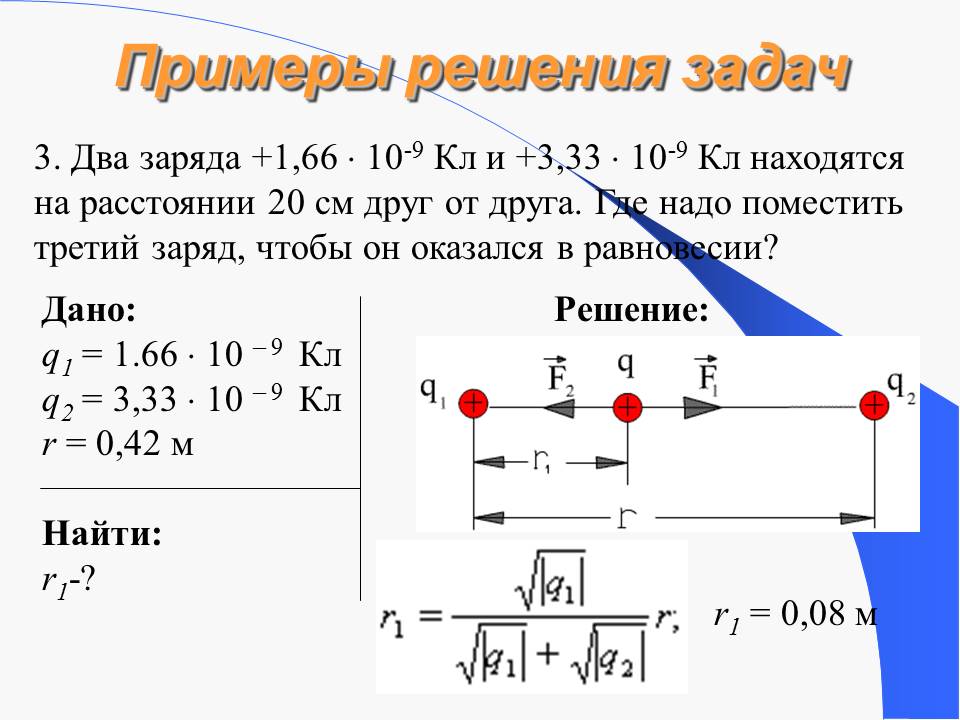 Примеры решения задач закон кулона