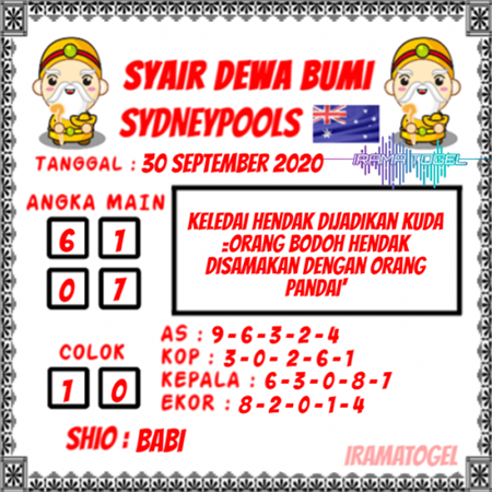 Prediksi Sydney Rabu 30 September 2020 Sdy Jitu Prediksitogel Jp