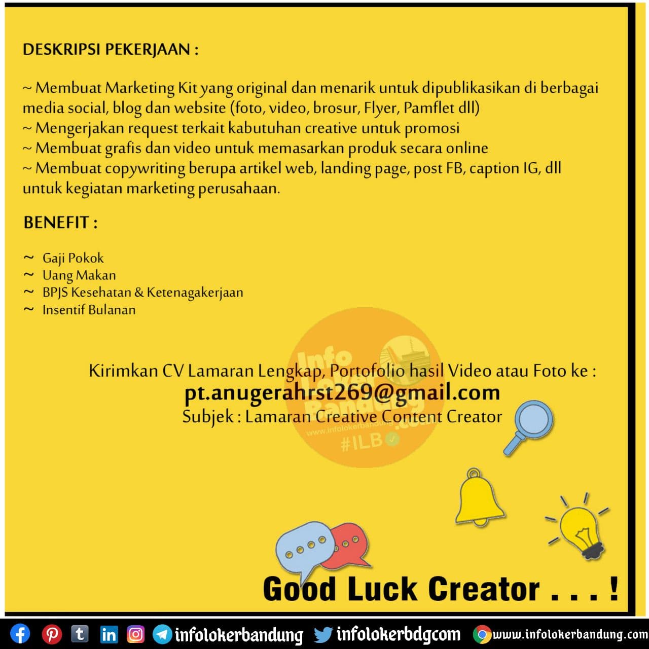 Lowongan Kerja Creative Content Creator PT. Anugerah RST269 Bandung