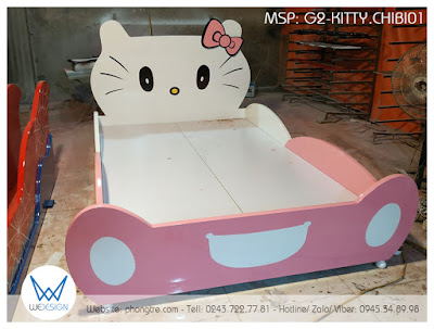 Giường ngủ Hello Kitty phong cách chibi có thành chắn G2-KITTY.CHIBI.01