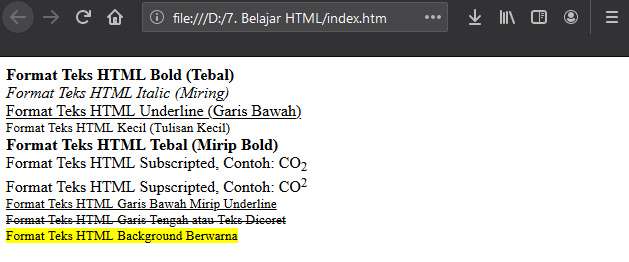 Macam-Macam Pemformatan Teks HTML Macam-Macam Pemformatan Teks HTML