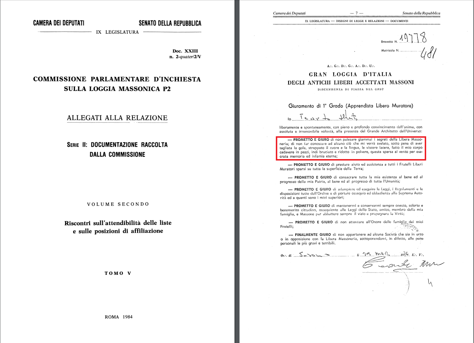 MILES CHRISTI EL JURAMENTO MASÓNICO EN 1974
