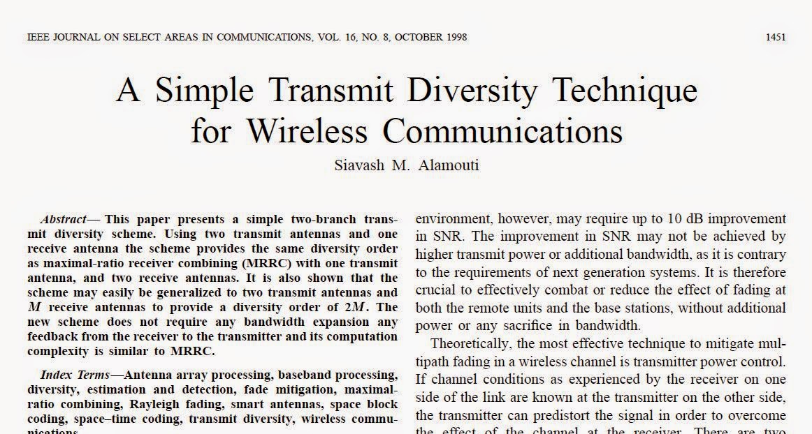 A Simple Transmit Diversity Technique for Wireless Communications by