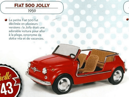fiat 500 jolly 1:43, altaya micro voitures d'antan, collection micro voitures d'antan