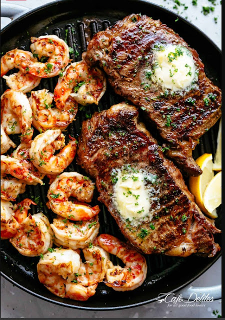 garlic butter grilled steak & shrimp - Recipes Food