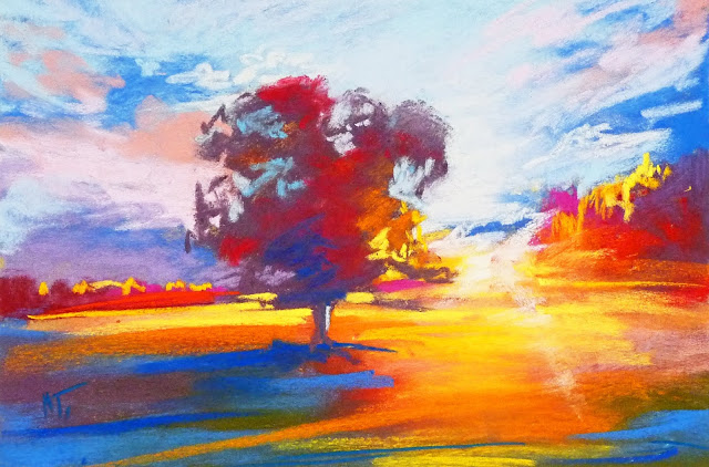 Autumnal landscape soft pastel on paper painting by Mikko Tyllinen