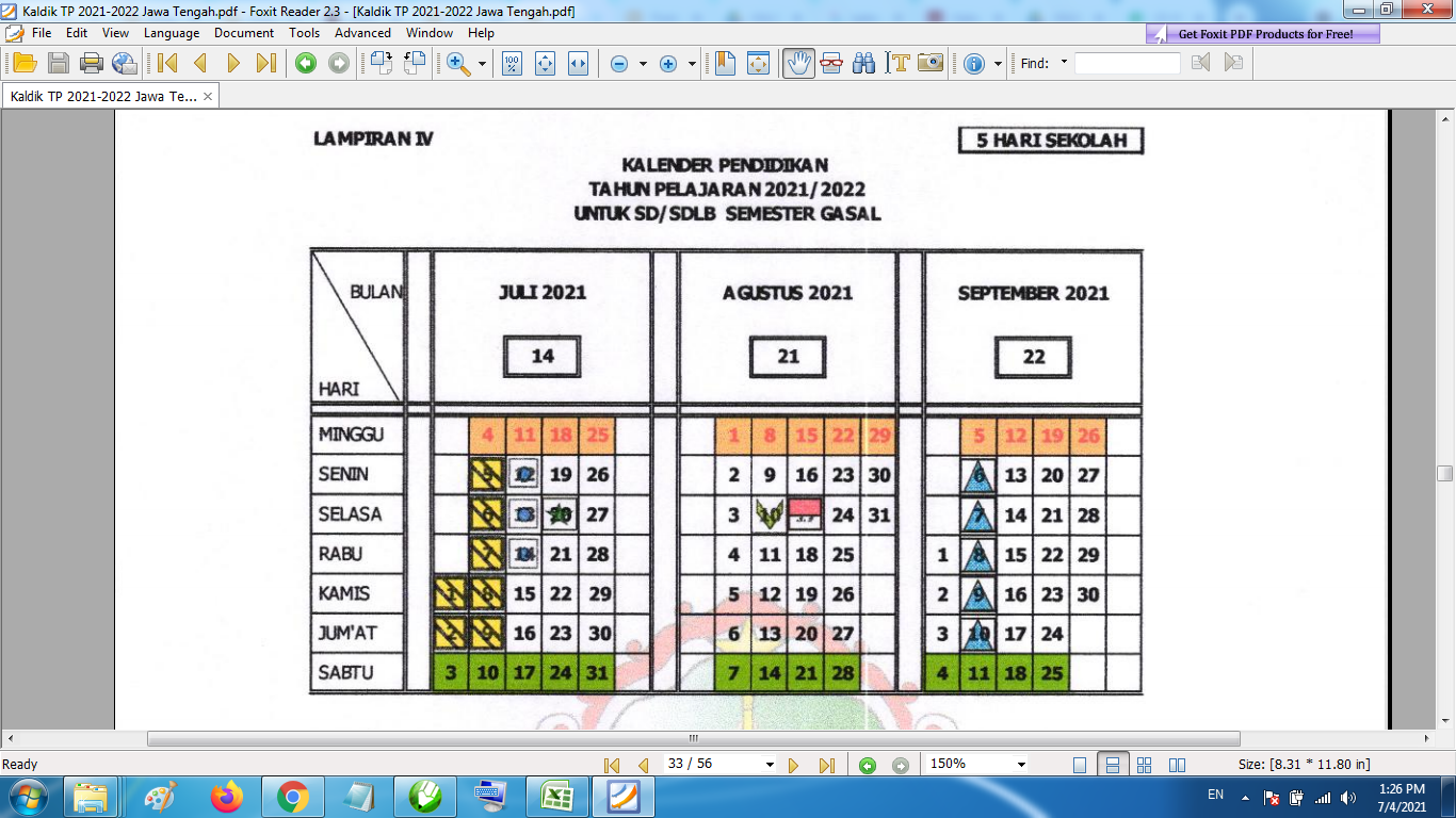 Download Kalender Pendidikan Madrasah Tahun Pelajaran 2021
