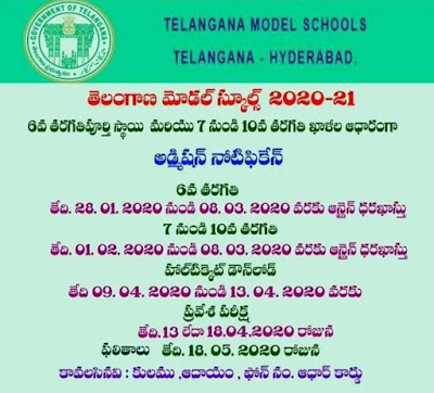 TS Model Schools Admission Test 2019 for 6th,7th,8th,9th,10th Class Admissions 1