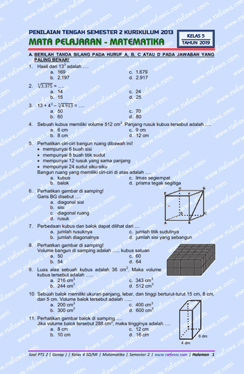 Download Soal PTS / UTS Genap Matematika Kelas 5 SD/MI Semester 2