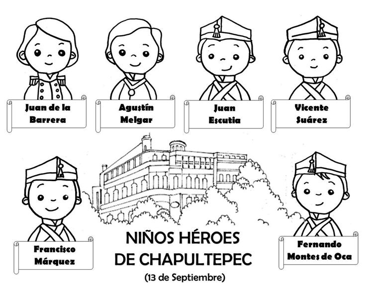 13 De septiembre, niños héroes Chapultepec - Jugar y Colorear